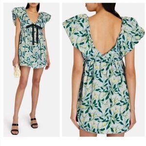 AGUA BY AGUA BENDITA Horizonte Dos Gardenias Celeste V-Neck Printed Minidress